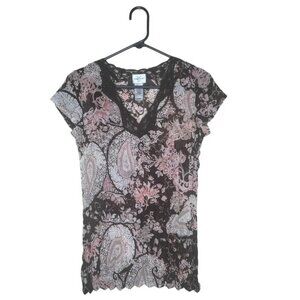 EMMA JAMES Petite Paisley Floral Lace Top - Size 6 Petite